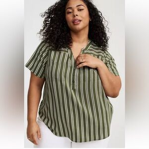 Torrid Olive and White Striped Blouse